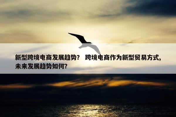 新型跨境电商发展趋势？ 跨境电商作为新型贸易方式,未来发展趋势如何？