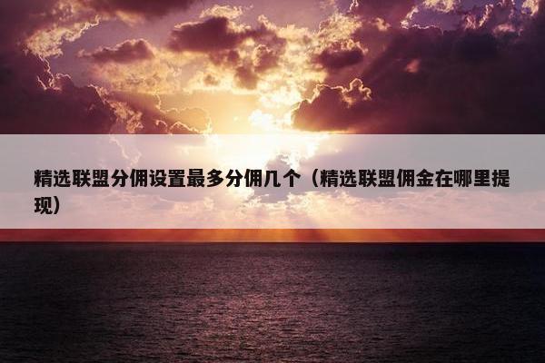精选联盟分佣设置最多分佣几个（精选联盟佣金在哪里提现）