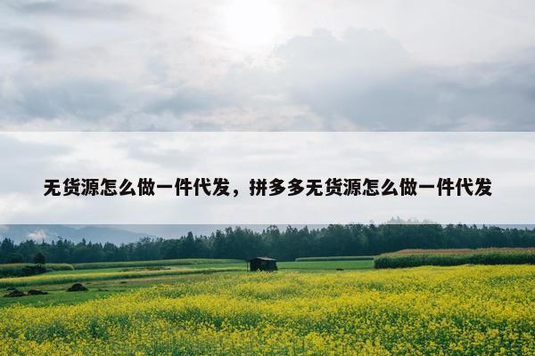 无货源怎么做一件代发，拼多多无货源怎么做一件代发