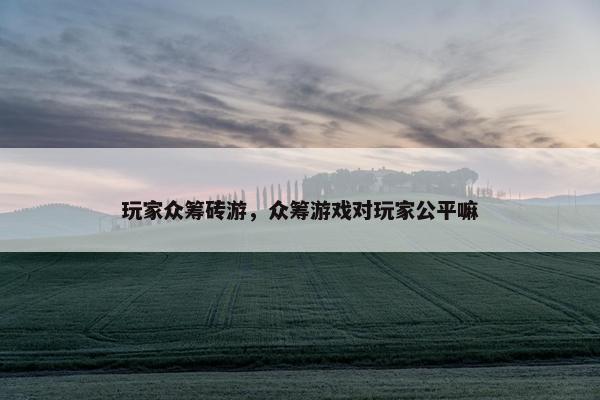 玩家众筹砖游，众筹游戏对玩家公平嘛