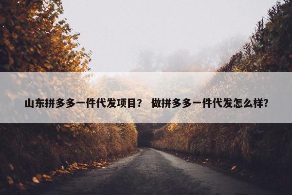 山东拼多多一件代发项目？ 做拼多多一件代发怎么样？