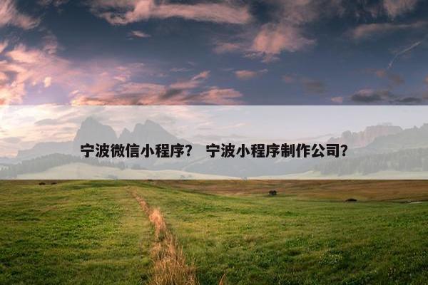 宁波微信小程序？ 宁波小程序制作公司？