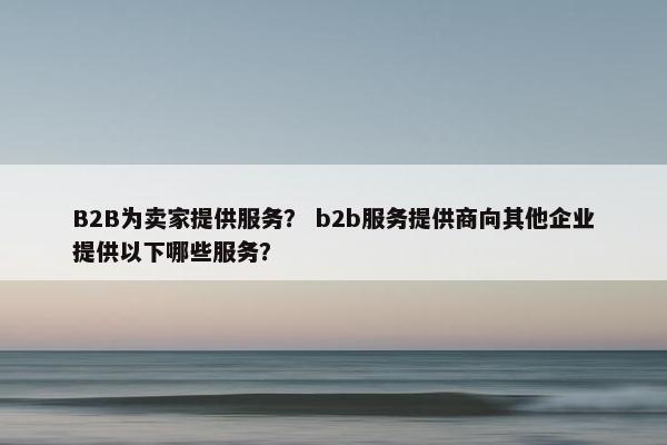 B2B为卖家提供服务？ b2b服务提供商向其他企业提供以下哪些服务？