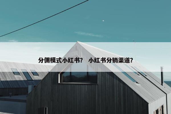 分佣模式小红书？ 小红书分销渠道？