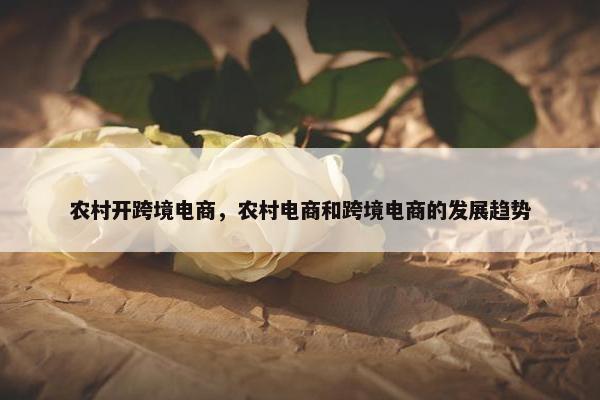 农村开跨境电商，农村电商和跨境电商的发展趋势