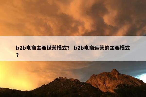b2b电商主要经营模式？ b2b电商运营的主要模式？